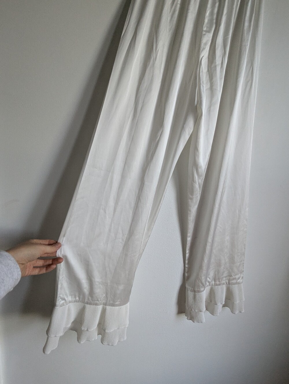 White Satin Bloomers With Ruffle Pleated Hem Pants S Boho Bridal Romantic